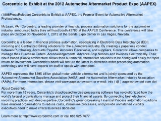 Corcentric to Exhibit at the 2012 Automotive Aftermarket Pro