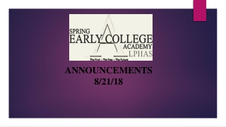 ANNOUNCEMENTS 8/21/18