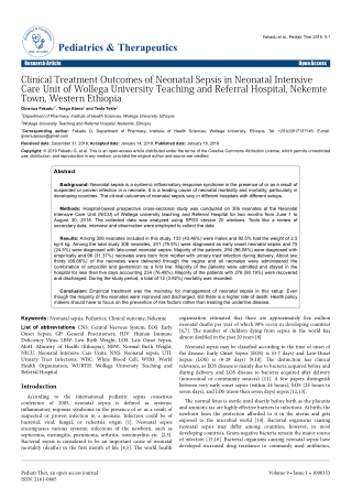 Clinical Treatment Outcomes of Neonatal Sepsis in Neonatal Intensive Care Unit of Wollega University Teaching and Referr