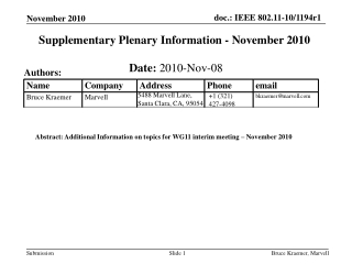 Supplementary Plenary Information - November 2010