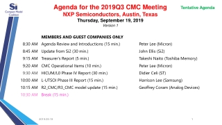 Tentative Agenda