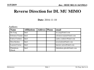 Reverse Direction for DL MU MIMO