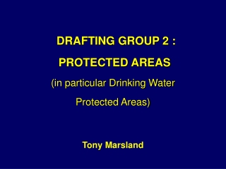 DRAFTING GROUP 2 : PROTECTED AREAS (in particular Drinking Water Protected Areas) Tony Marsland