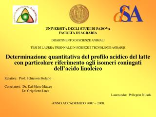 Determinazione quantitativa del profilo acidico del latte con particolare riferimento agli isomeri coniugati dell’acido