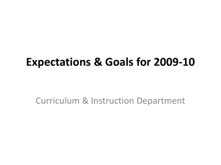 Expectations &amp; Goals for 2009-10