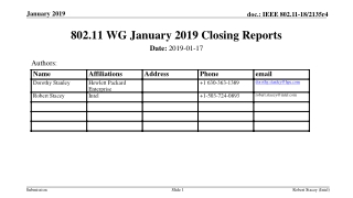 802.11 WG January 2019 Closing Reports