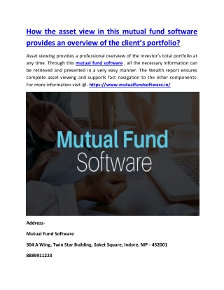 How the asset view in this mutual fund software provides an overview of the client’s portfolio?