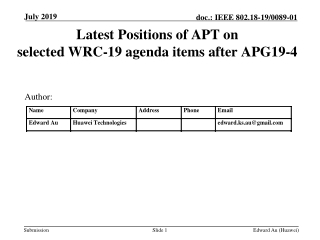 Latest Positions of APT on selected WRC-19 agenda items after APG19-4