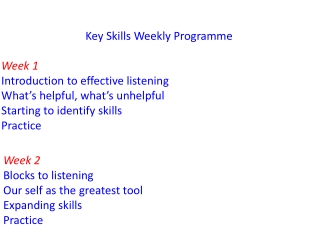 Key Skills Weekly Programme Week 1 Introduction to effective listening