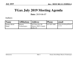 TGax July 2019 Meeting Agenda