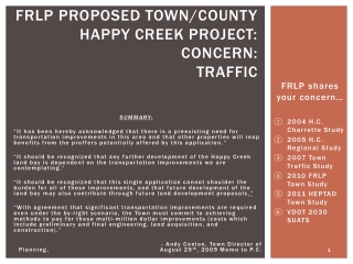 FRLP Proposed town/county happy creek project: Concern: Traffic