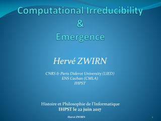 Computational Irreducibility &amp; Emergence