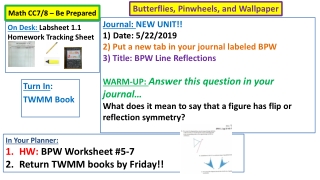Journal : NEW UNIT!! Date: 5/22/2019 2) Put a new tab in your journal labeled BPW