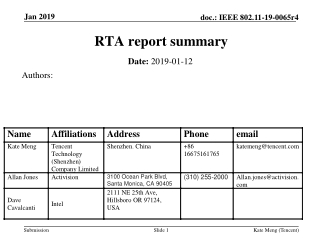 RTA report summary