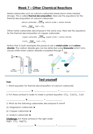 Week 7 – Other Chemical Reactions