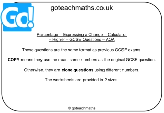 Percentage – Expressing a Change – Calculator – Higher – GCSE Questions – AQA