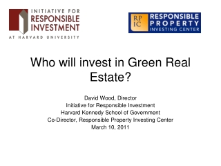 Who will invest in Green Real Estate?