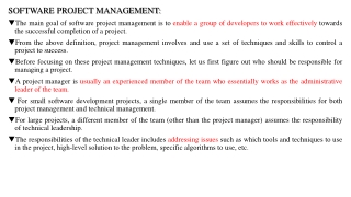 SOFTWARE PROJECT MANAGEMENT: