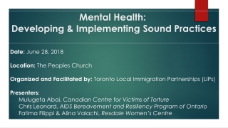 Mental Health: Developing &amp; Implementing Sound Practices