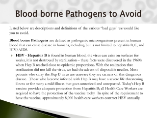 Blood borne Pathogens to Avoid