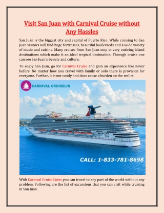 Visit San Juan with Carnival Cruise without Any Hassles