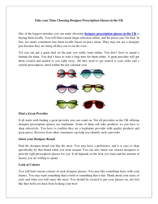 Take your Time Choosing Designer Prescription Glasses in the UK