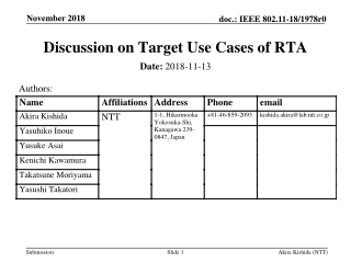 Discussion on Target Use Cases of RTA