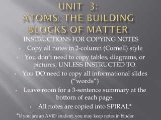 UNIT 3: Atoms: the building blocks of matter