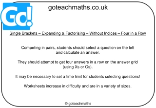 Single Brackets – Expanding &amp; Factorising – Without Indices – Four in a Row