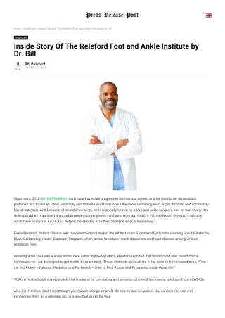 Inside Story Of The Releford Foot and Ankle Institute by Dr. Bill