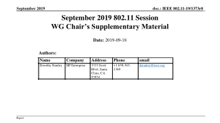 September 2019 802.11 Session WG Chair’s Supplementary Material