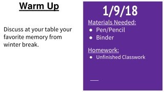 Discuss at your table your favorite memory from winter break.