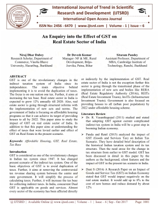 An Enquiry Into the Effect of GST on Real Estate Sector of India