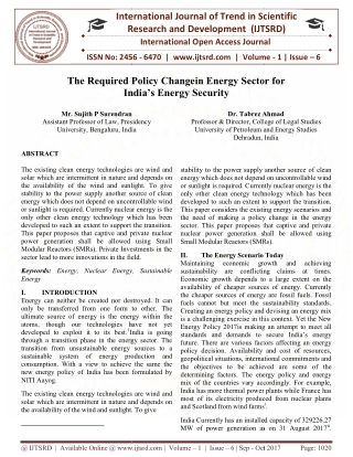 The Required Policy Change in Energy Sector for India's Energy Security