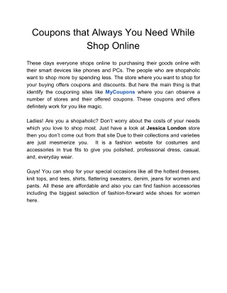Coupons that Always You Need While Shop Online