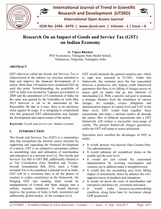 Research On an Impact of Goods and Service Tax GST on Indian Economy