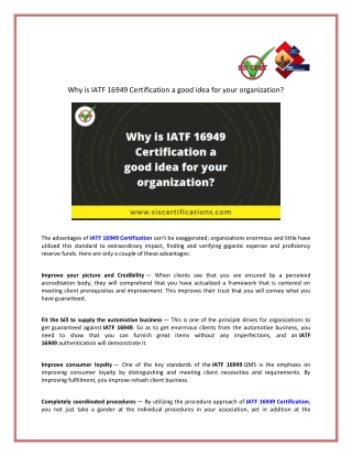Why is IATF 16949 Certification a good idea for your organization?
