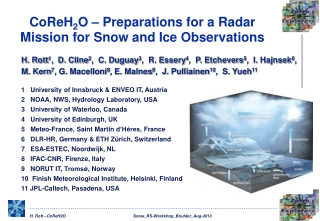 CoReH 2 O – Preparations for a Radar Mission for Snow and Ice Observations