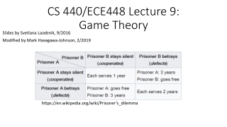 CS 440/ECE448 Lecture 9: Game Theory