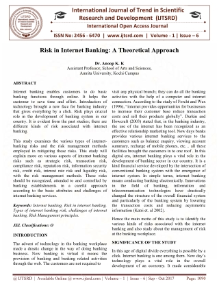 Risk in Internet Banking A Theoretical Approach