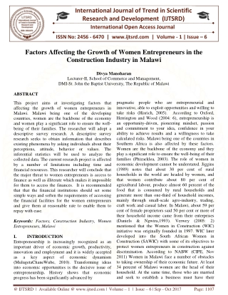 Factors Affecting the Growth of Women Entrepreneurs in the Construction Industry in Malawi