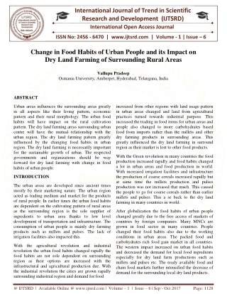 Change in Food Habits of Urban People and its Impact on Dry Land Farming of Surrounding Rural Areas