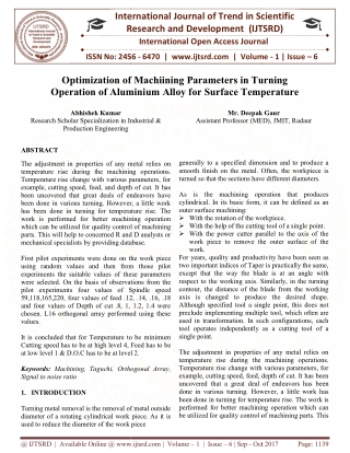 Optimization of Machiining Parameters in Turning Operation of Aluminium Alloy for Surface Temperature