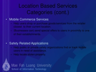 Location Based Services Categories (cont.)