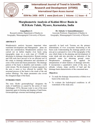 Morphometric Analysis of Kabini River Basin in H.D.Kote Taluk, Mysore, Karnataka, India