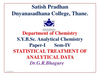 STATISTICAL TREATMENT OF ANALYTICAL DATA