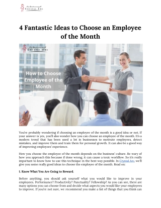 4 Fantastic Ideas to Choose an Employee of the Month