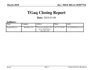 TGaq Closing Report