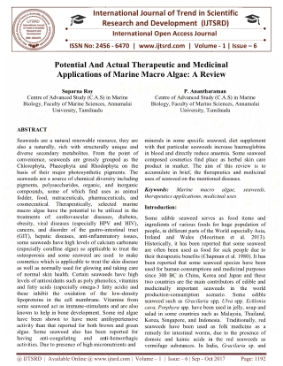 Potential And Actual Therapeutic and Medicinal Applications of Marine Macro Algae A Review