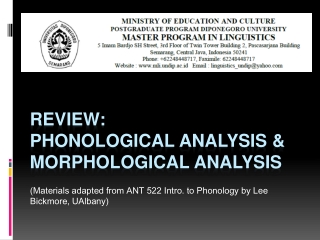 Review: phonological analysis &amp; Morphological Analysis